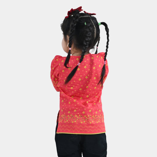 Infant Girls Cotton Printed Kurti Dhanak - Red