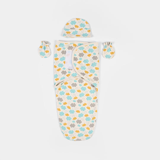 Baby Swaddle with Cap & Mittens Set