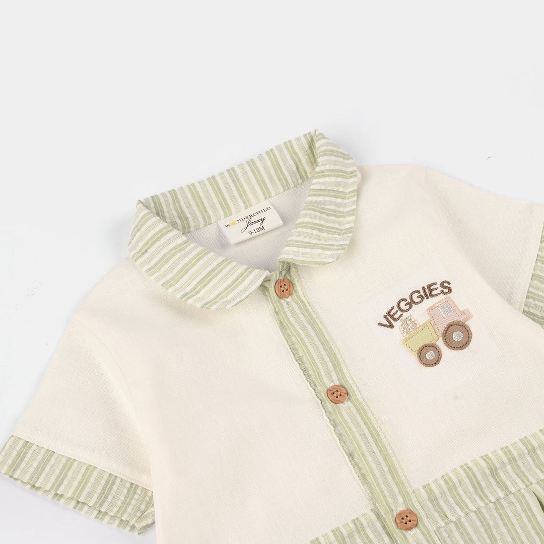 Infant Boys Jersey/Terry Romper 287-023 -Wht.Green