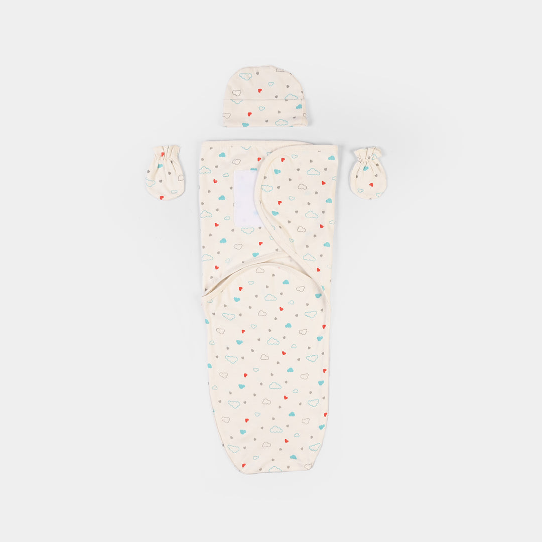 Baby Swaddle with Cap & Mittens Set