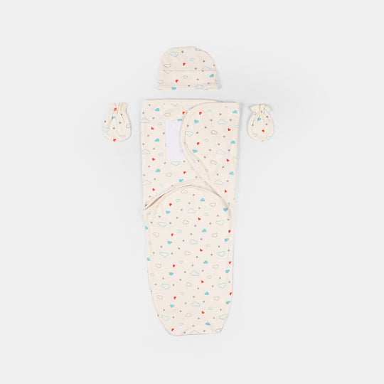 Baby Swaddle with Cap & Mittens Set