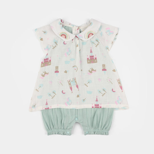 Infant Girls Jersey/Terry Romper - White