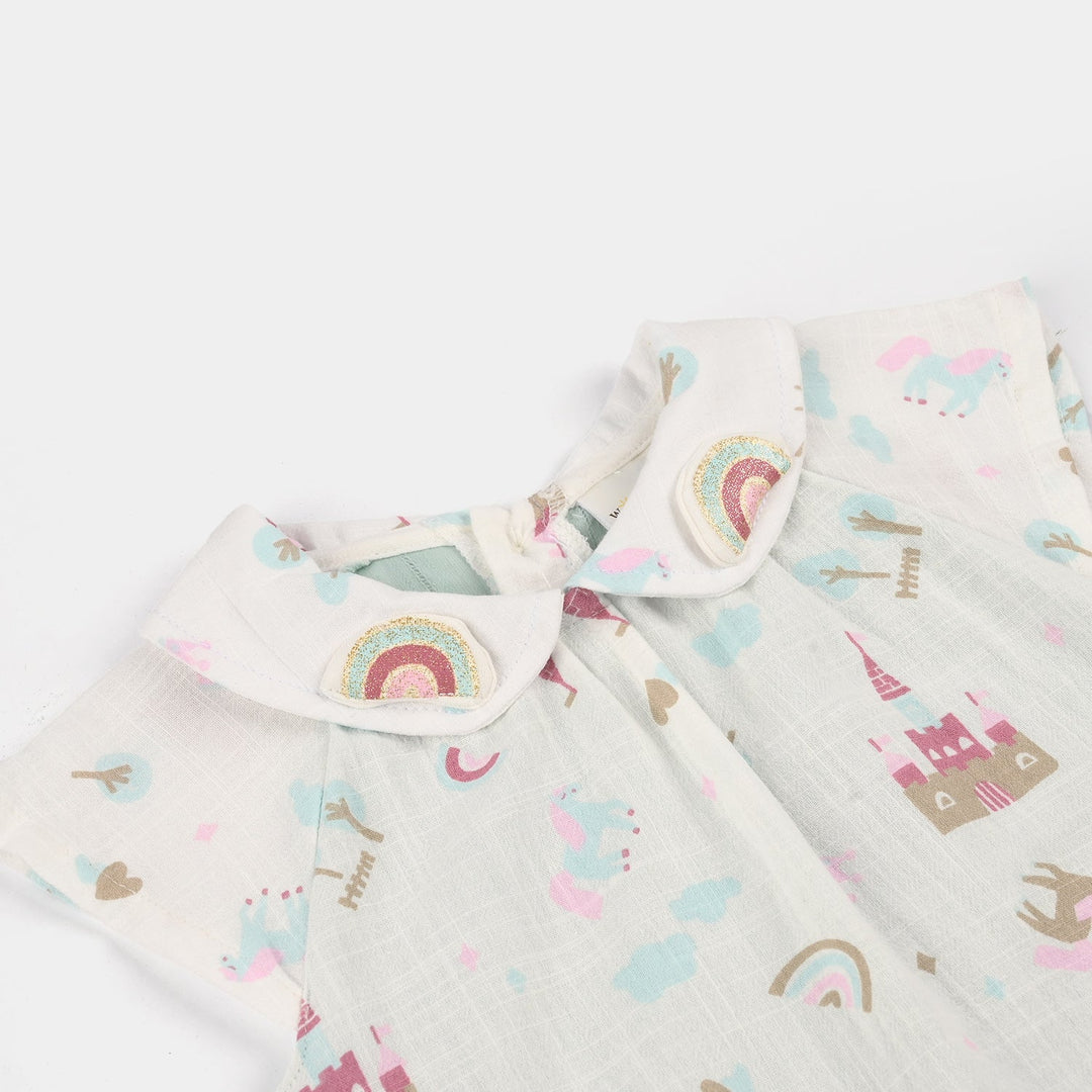 Infant Girls Jersey/Terry Romper - White