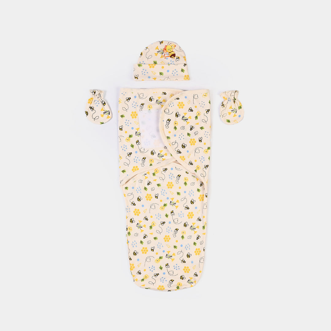 Baby Swaddle with Cap & Mittens Set