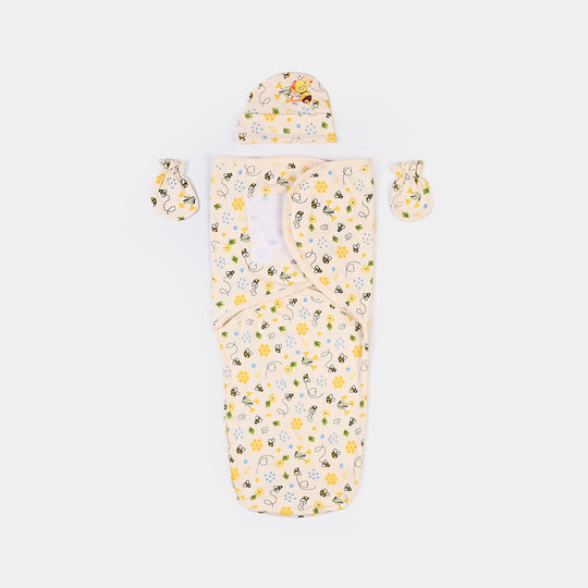 Baby Swaddle with Cap & Mittens Set