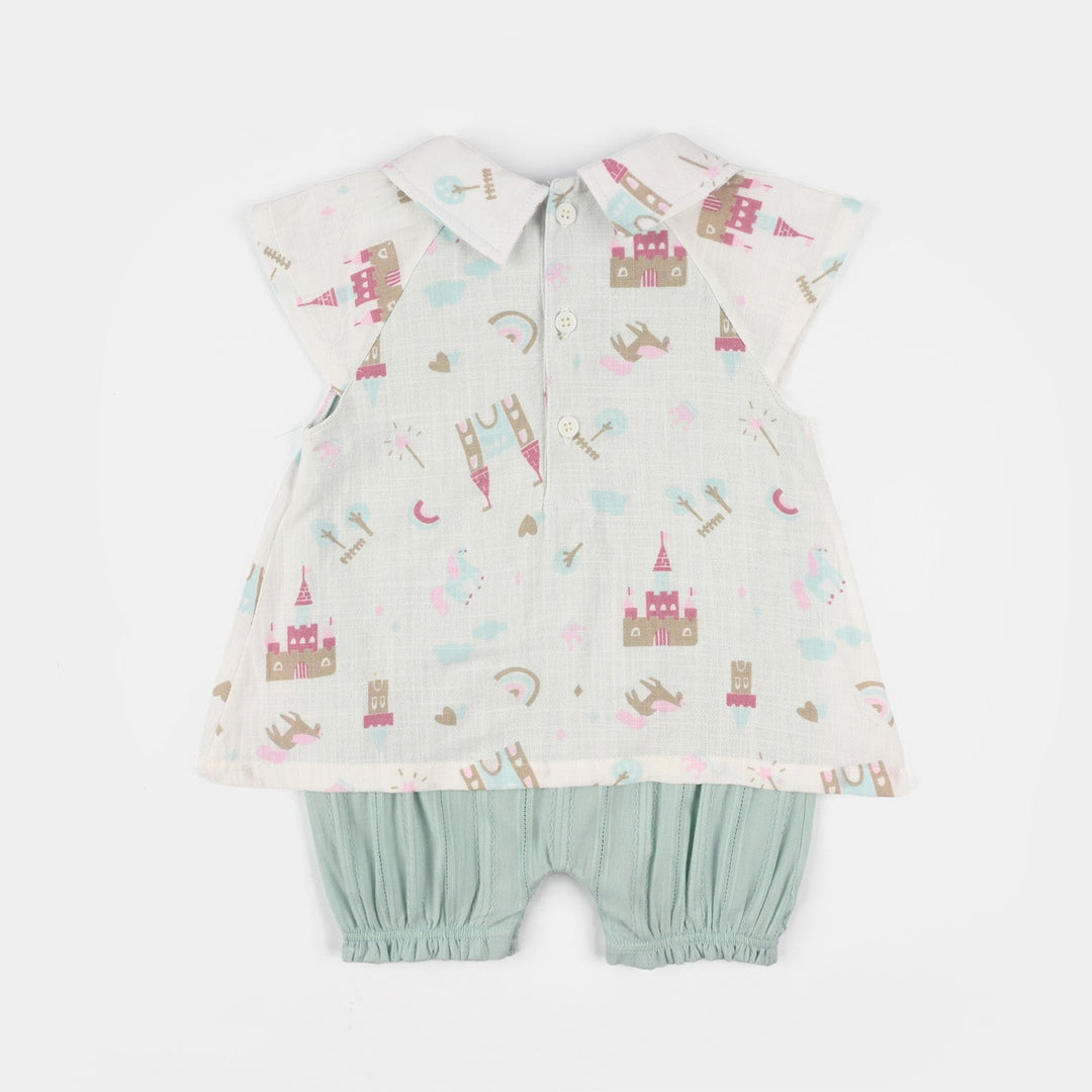 Infant Girls Jersey/Terry Romper - White