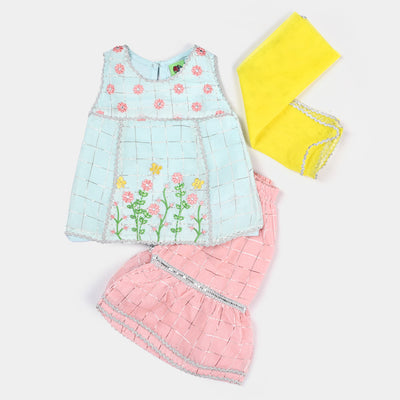 Infant Girls Organza 3PCs Suit Pretty Flower | Mint Green