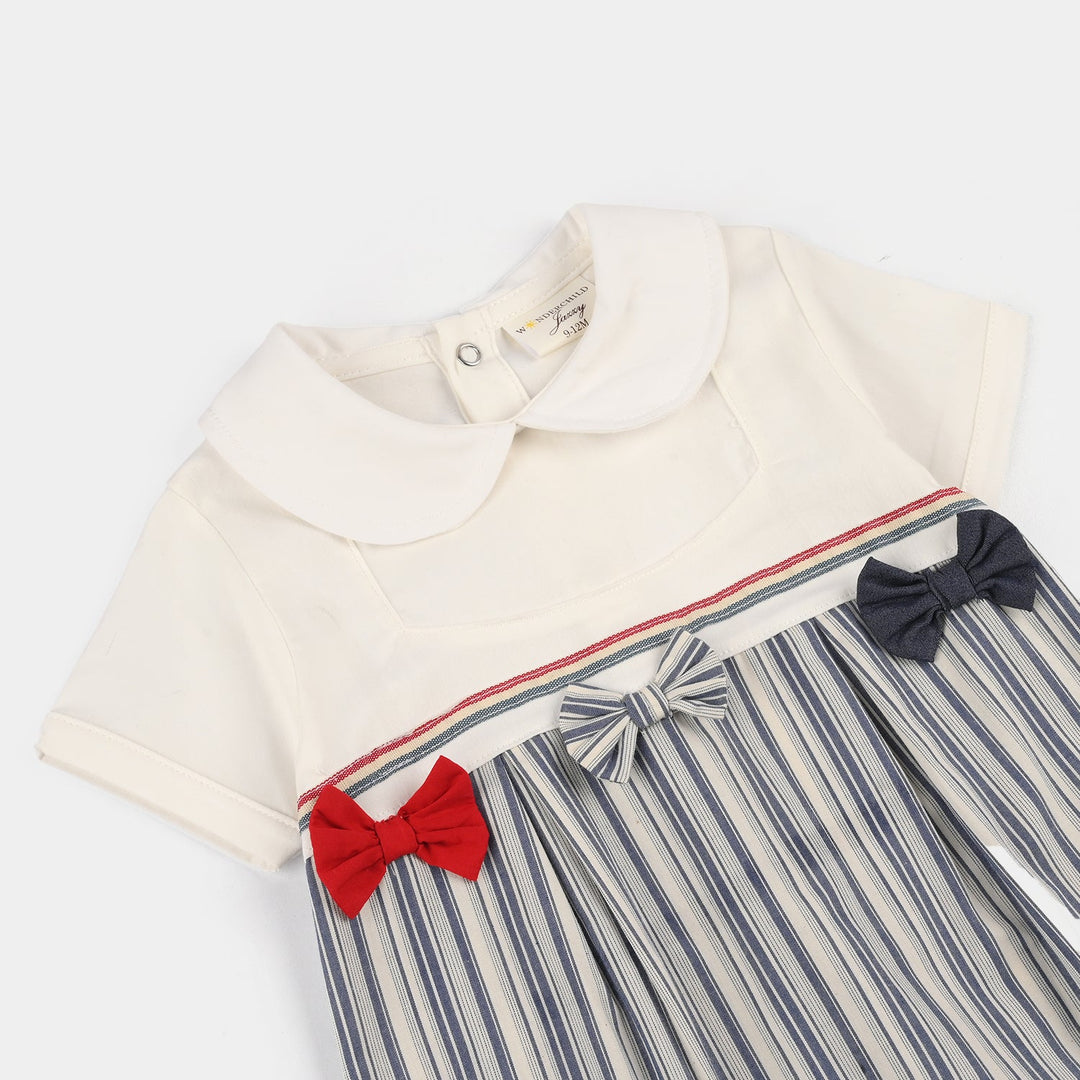 Infant Girls Jersey/Terry Romper - Blue