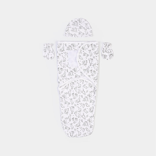 Baby Swaddle with Cap & Mittens Set