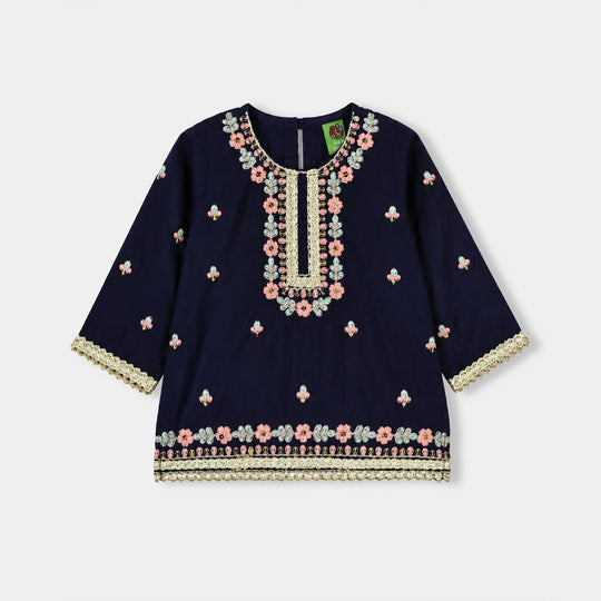 Infant Girls Raw Silk 2Pcs Roshan-Navy Blue