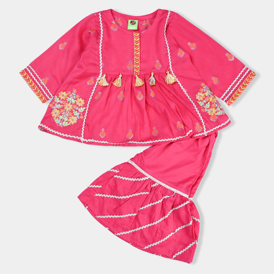 Infant Girls Jacquard 2PCs Suit Gulabi-Magenta