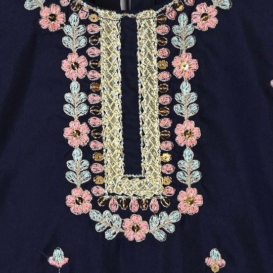 Infant Girls Raw Silk 2Pcs Roshan-Navy Blue