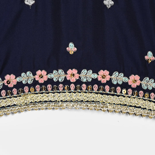 Infant Girls Raw Silk 2Pcs Roshan-Navy Blue