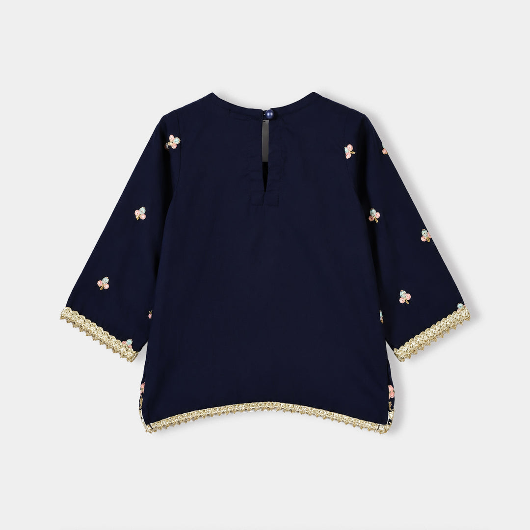 Infant Girls Raw Silk 2Pcs Roshan-Navy Blue