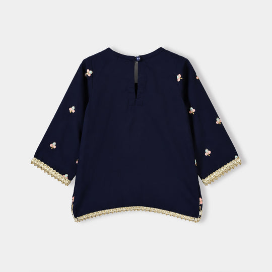 Infant Girls Raw Silk 2Pcs Roshan-Navy Blue