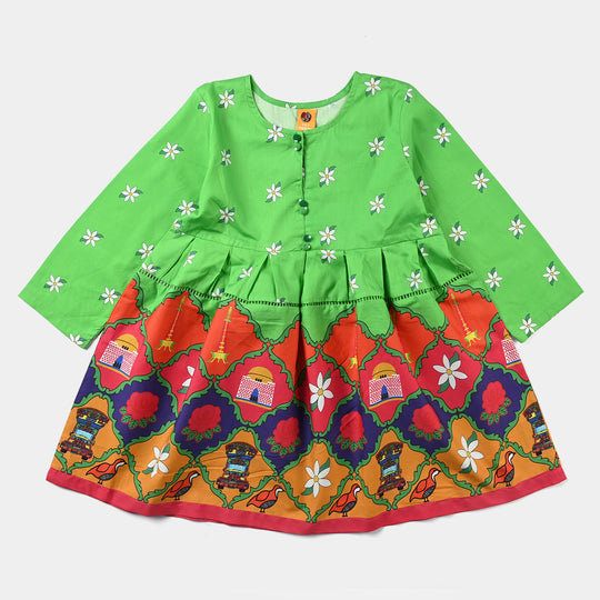 Girls Cotton Poplin IND kurti Gulab-Green