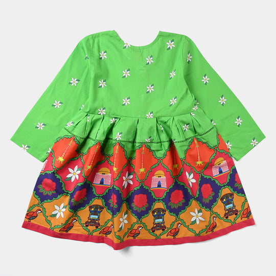 Girls Cotton Poplin IND kurti Gulab-Green