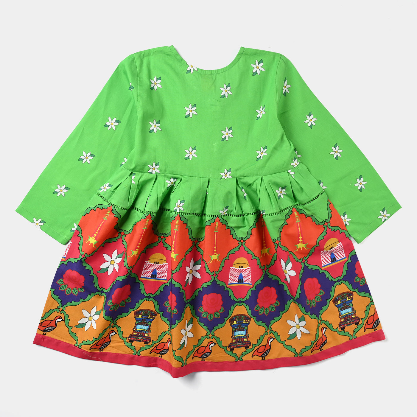 Girls Cotton Poplin IND kurti Gulab-Green