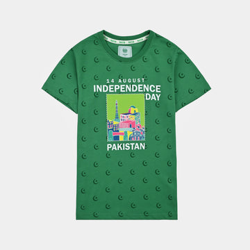 Girls Cotton Jersey T-Shirt H/S Main Hun Pakistan-Green
