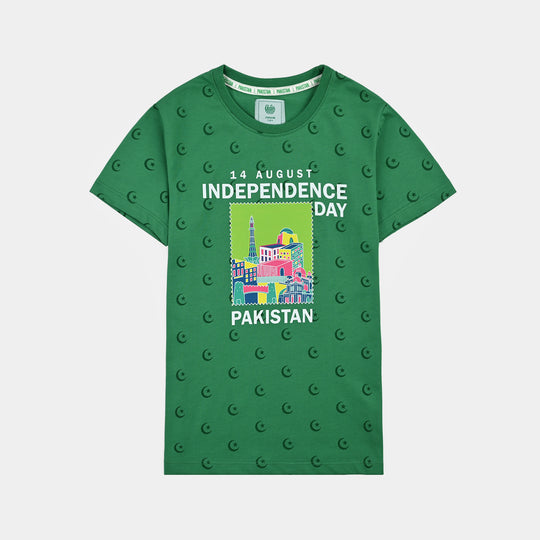 Girls Cotton Jersey T-Shirt H/S Main Hun Pakistan-Green