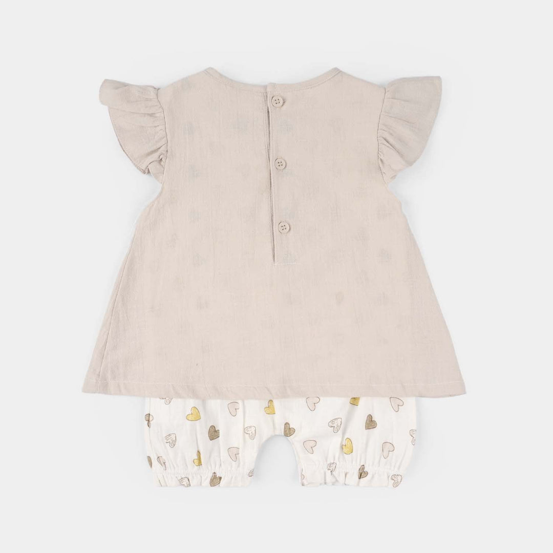 Infant Girls Jersey/Terry Romper - White