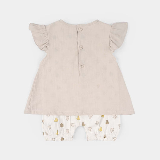Infant Girls Jersey/Terry Romper - White