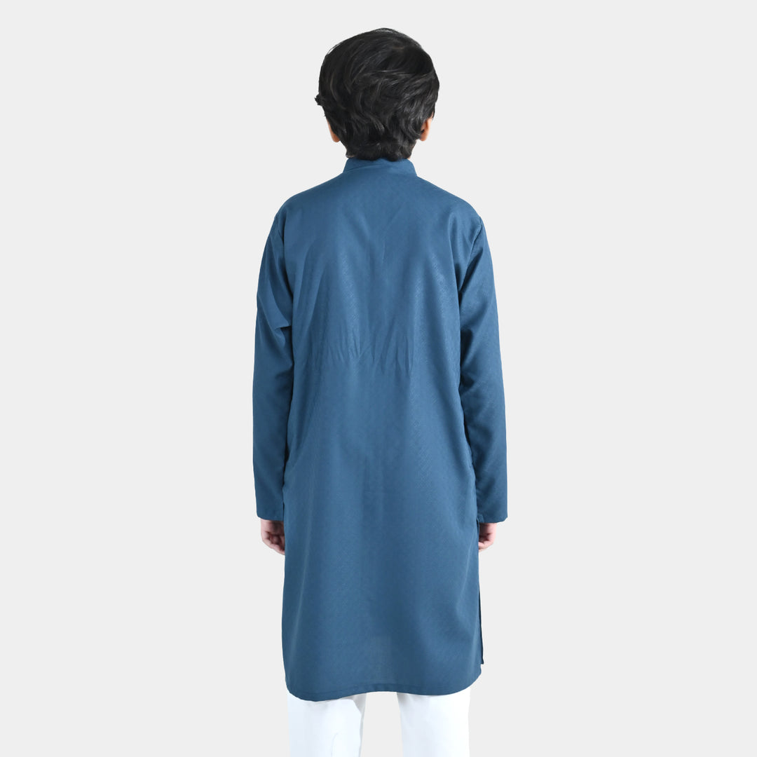 Boys Poly Viscose Basic Kurta (Front open) - Teal Green
