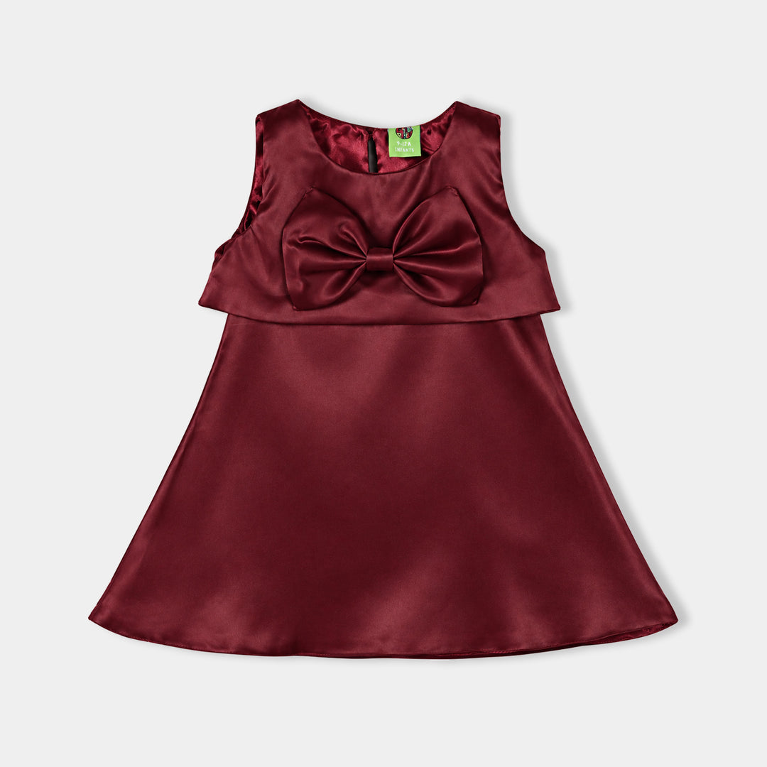 Infant Girls Poly Satin Fancy Frock-Star Princess-MAROON