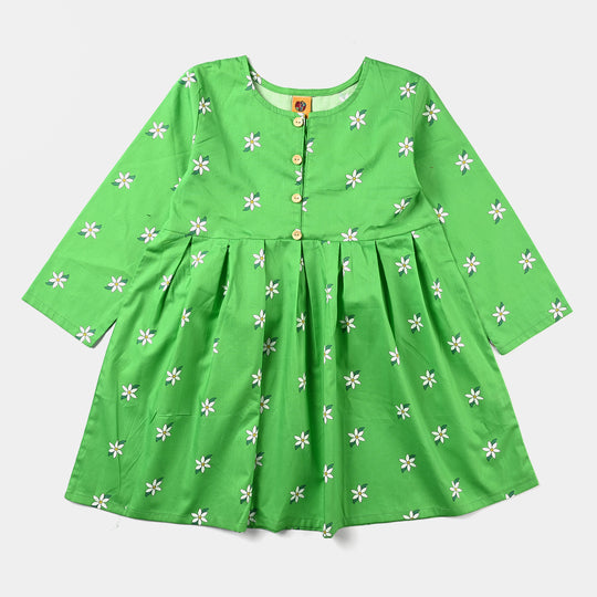 Girls Cotton Poplin IND Kurti National Flower-Green