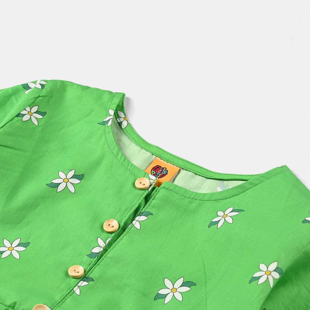 Girls Cotton Poplin IND Kurti National Flower-Green