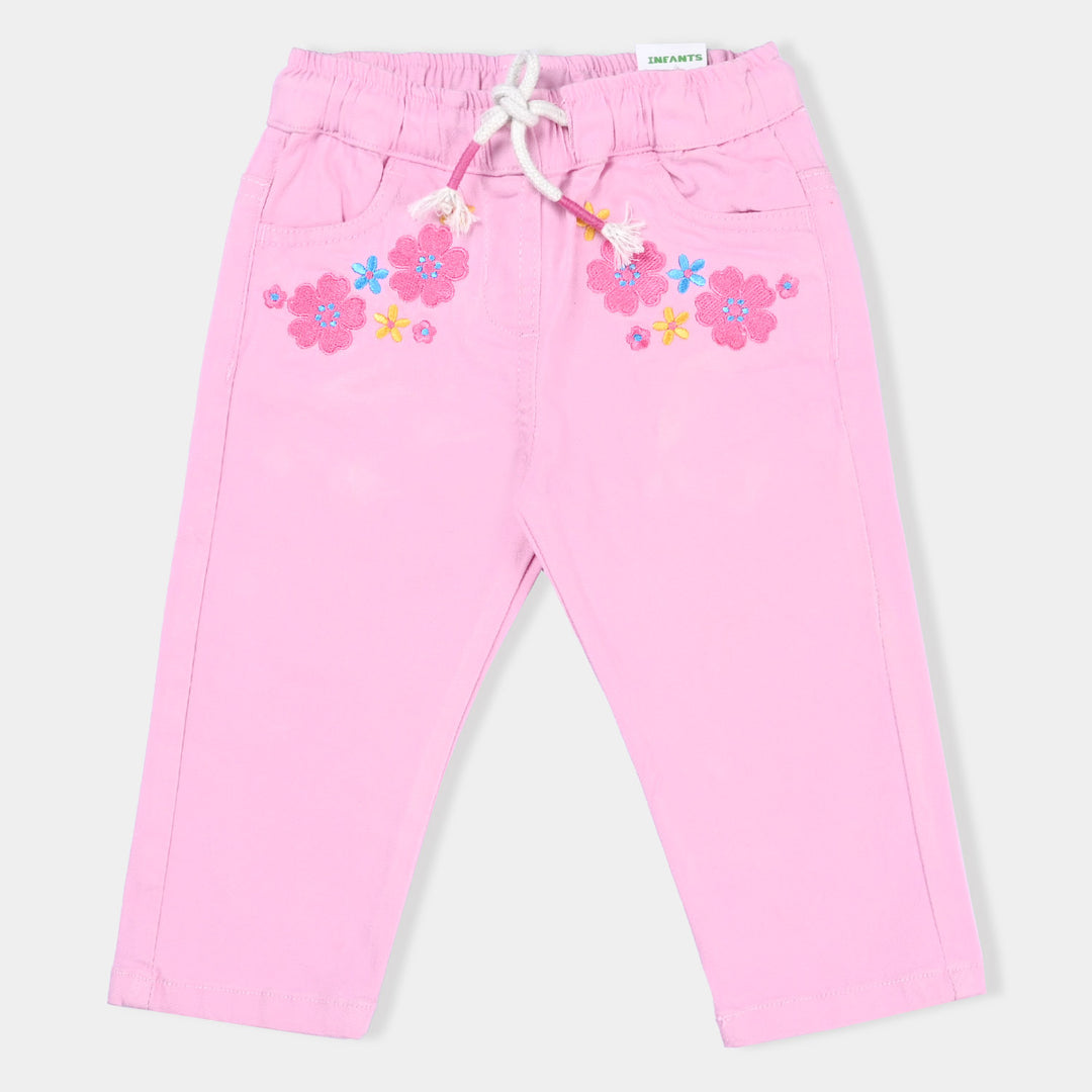 Infant Girls Cotton Twill Pant EMB-C. Pink