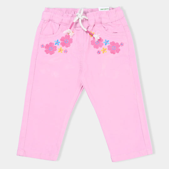 Infant Girls Cotton Twill Pant EMB-C. Pink