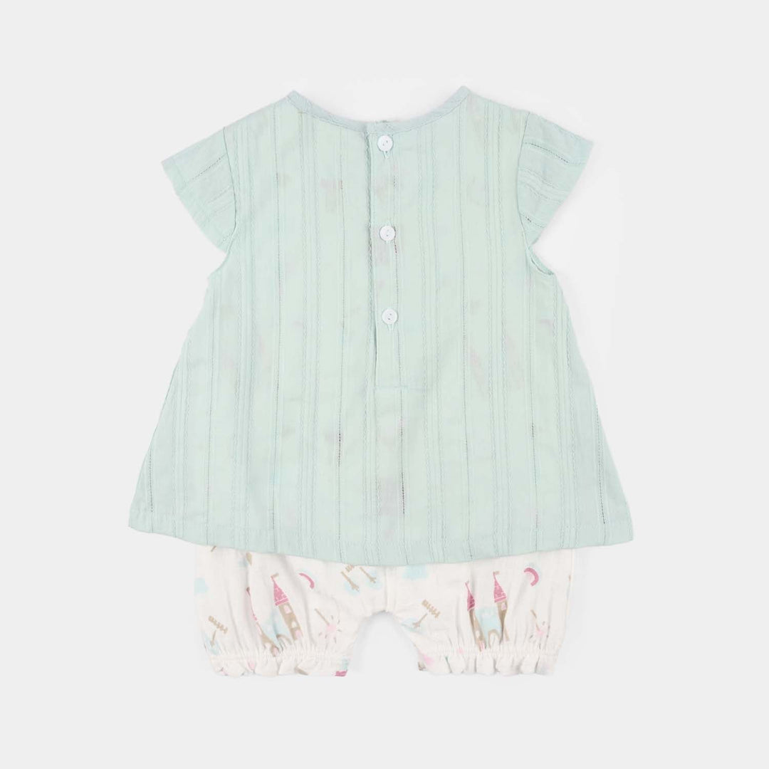 Infant Girls Jersey/Terry Romper - Green