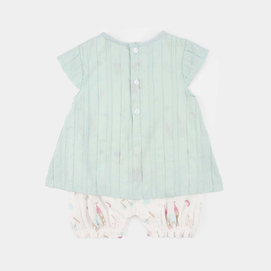 Infant Girls Jersey/Terry Romper - Green