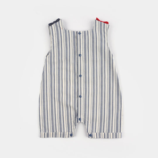 Infant Girls Jersey/Terry Romper - Navy Strip