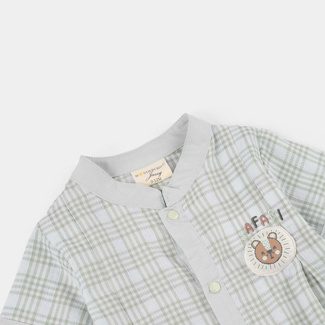 Infant Boys Jersey/Terry Romper 294-001 -Green.Chk