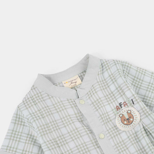 Infant Boys Jersey/Terry Romper 294-001 -Green.Chk