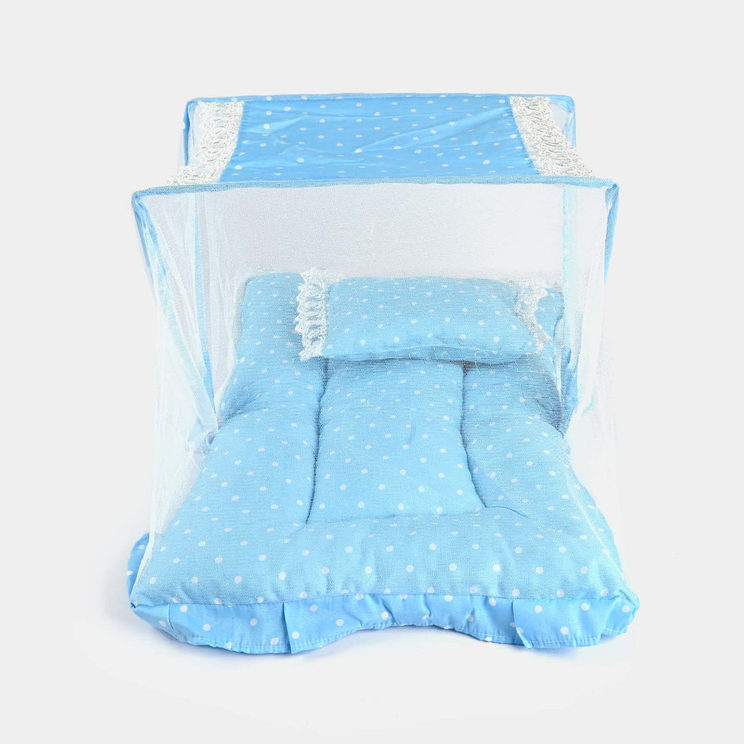 Baby Care Square Bed With Net | Sky Blue