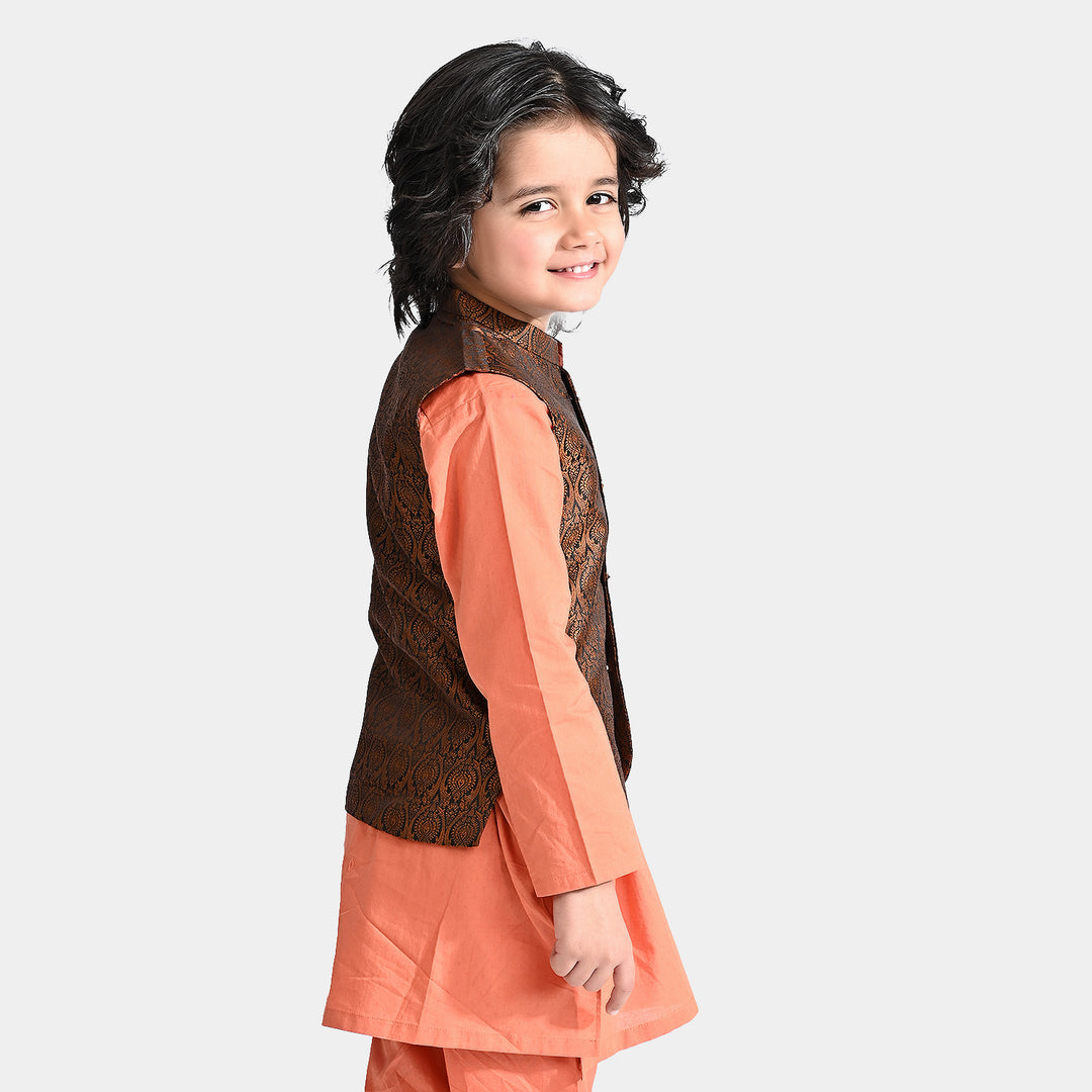 Boys Poly Viscose Waistcoat (Copper Boti)-Cooper