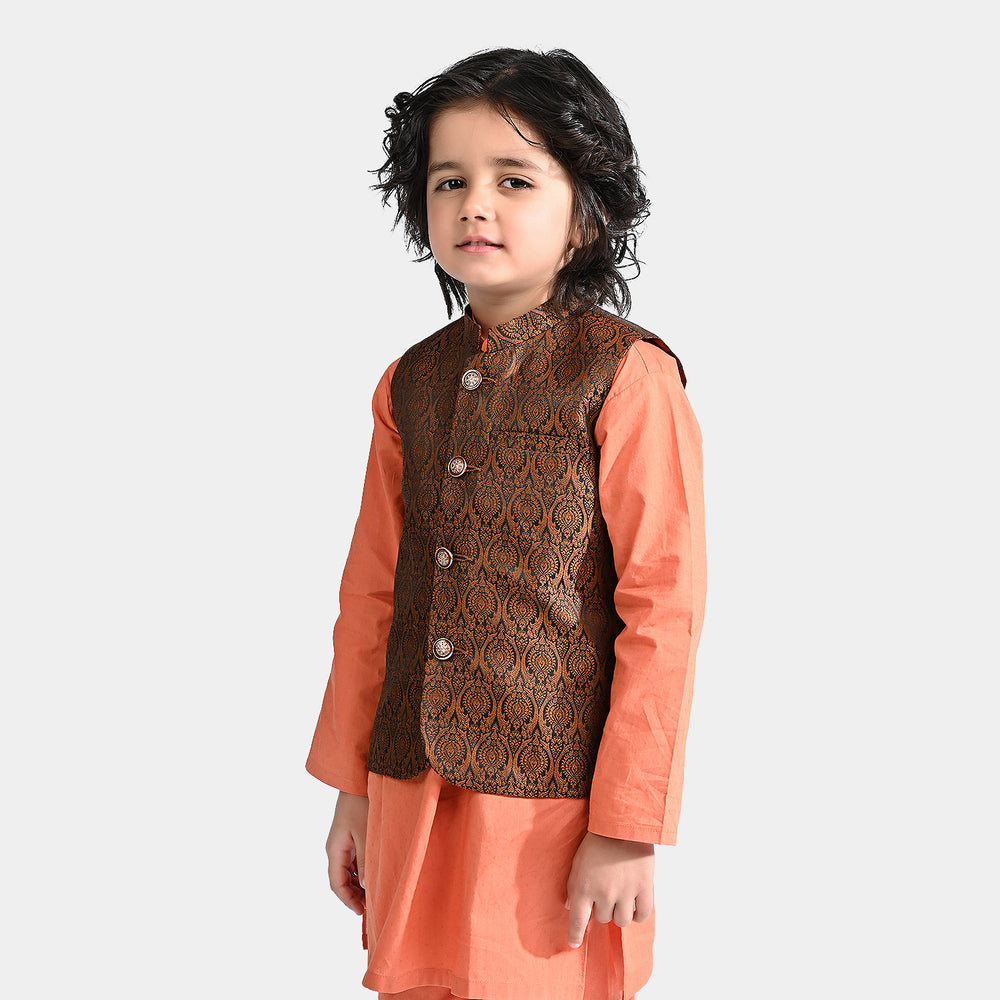 Boys Poly Viscose Waistcoat (Copper Boti)-Cooper