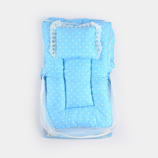 Baby Care Square Bed With Net | Sky Blue