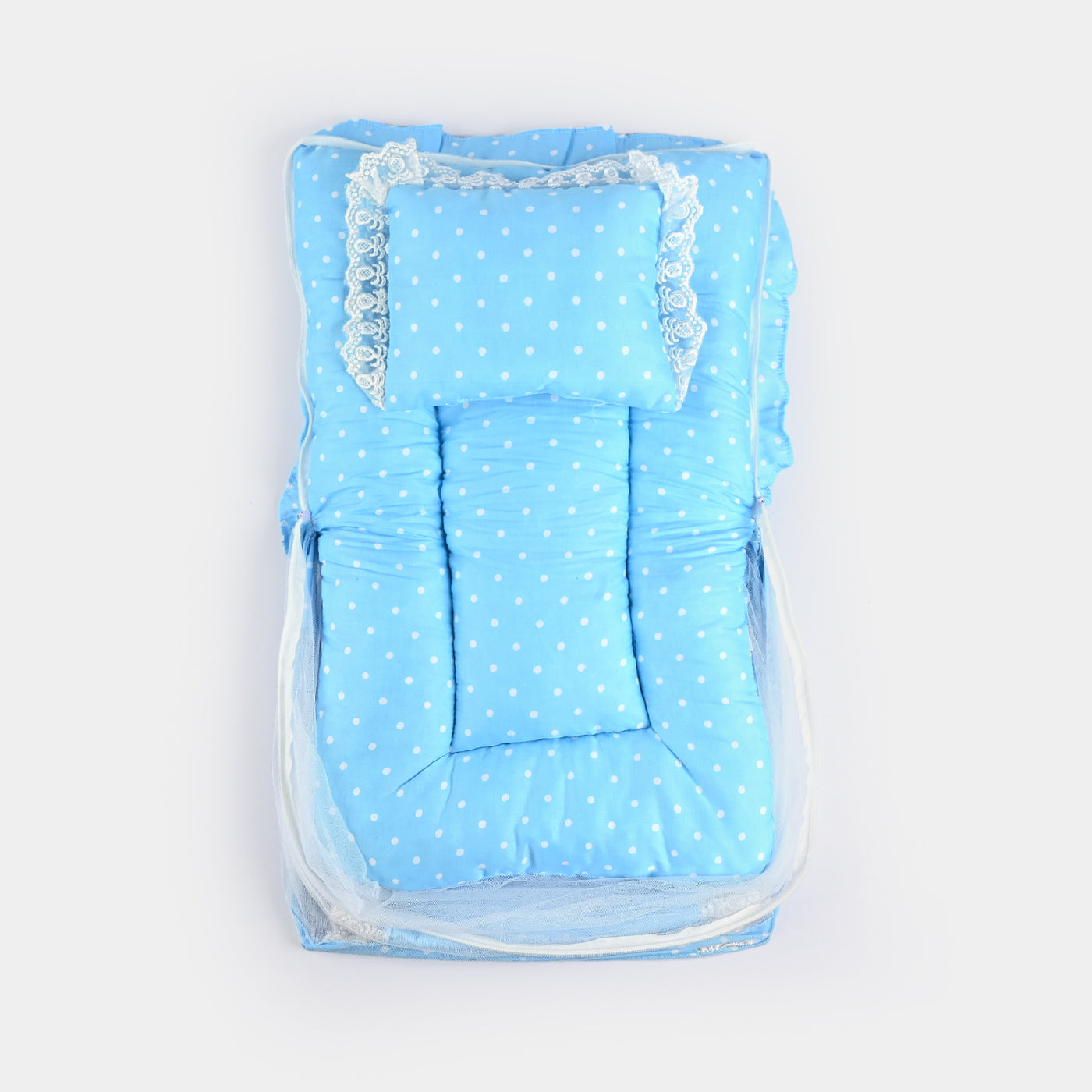 Baby Care Square Bed With Net | Sky Blue