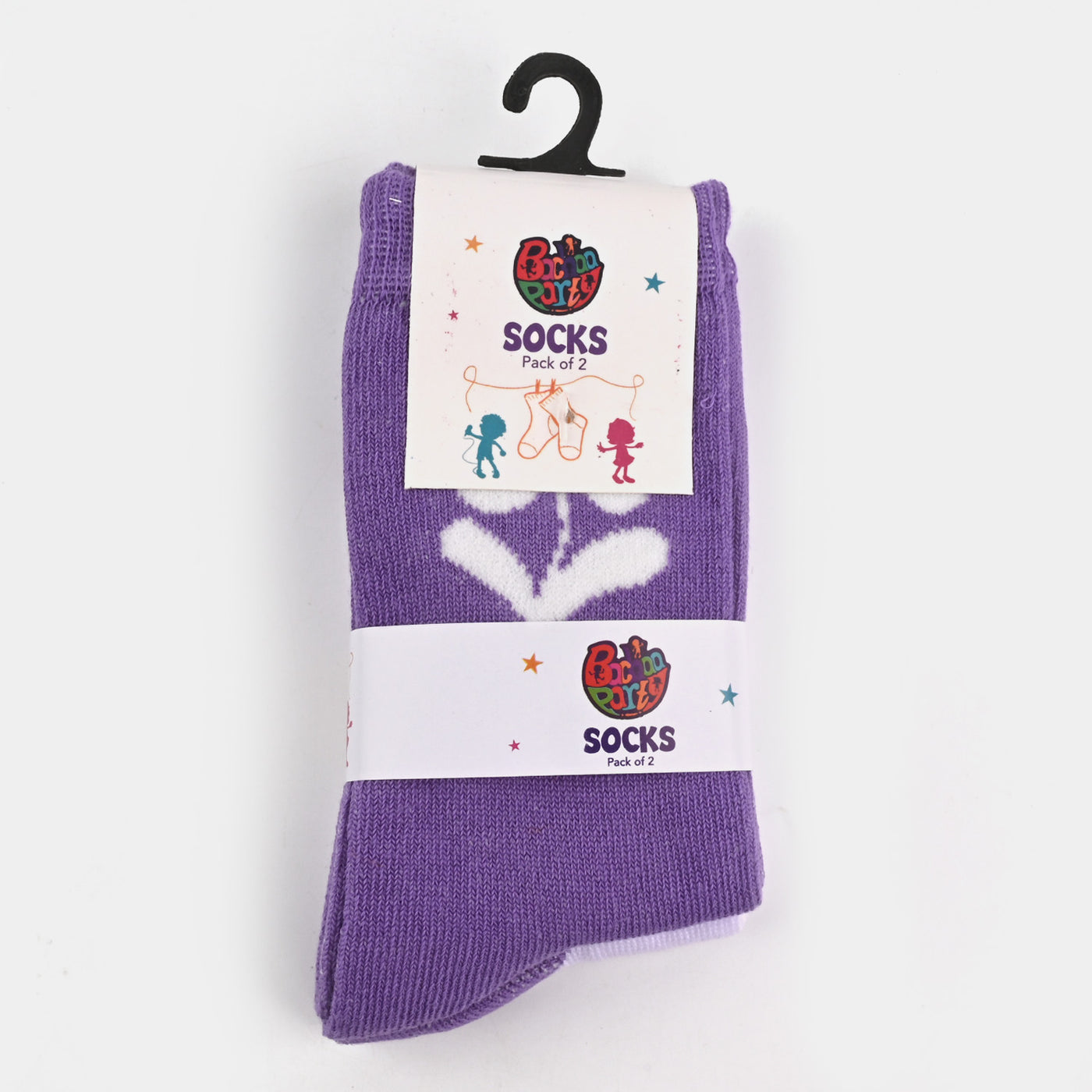 Girls Socks Pack of 2 Flowers-W.Purple