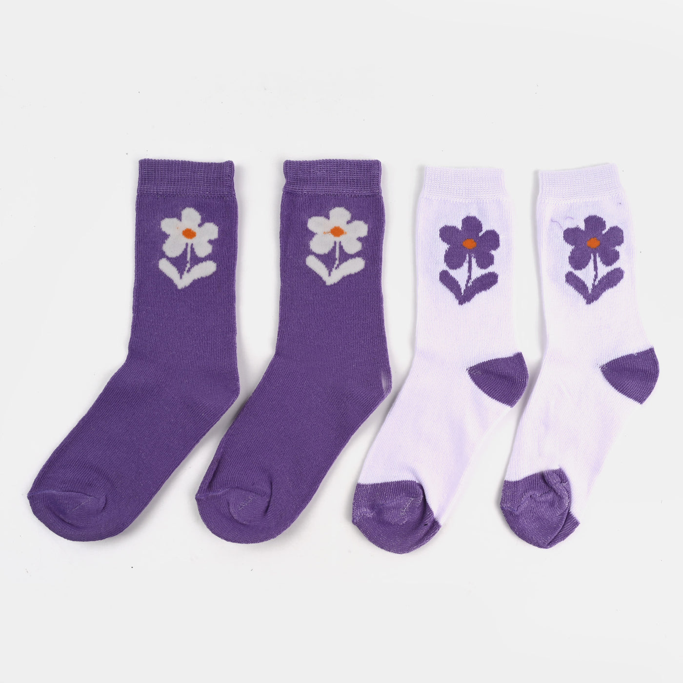 Girls Socks Pack of 2 Flowers-W.Purple