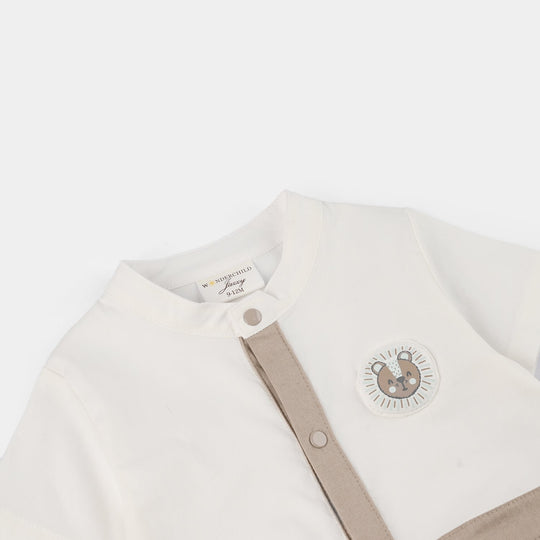 Infant Boys Jersey/Terry Romper 294-002 -BEIGE