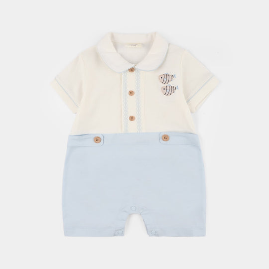 Infant Boys Jersey/Terry Romper - White/Blue