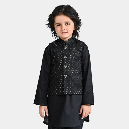 Boys Poly Viscose Waistcoat (sequence)-BLACK