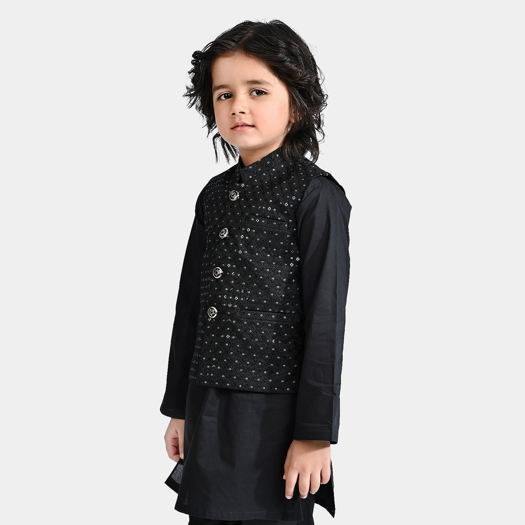 Boys Poly Viscose Waistcoat (sequence)-BLACK