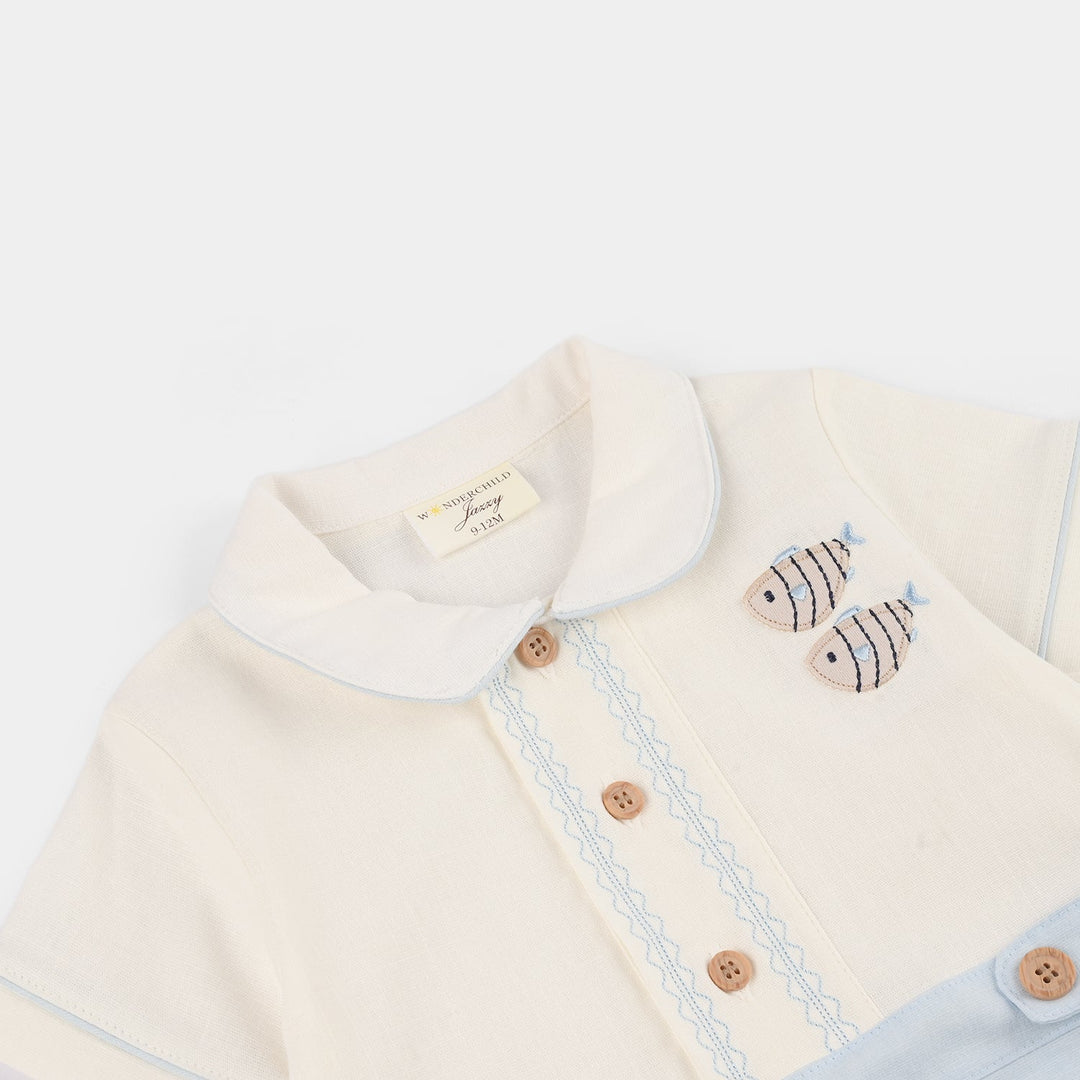 Infant Boys Jersey/Terry Romper - White/Blue