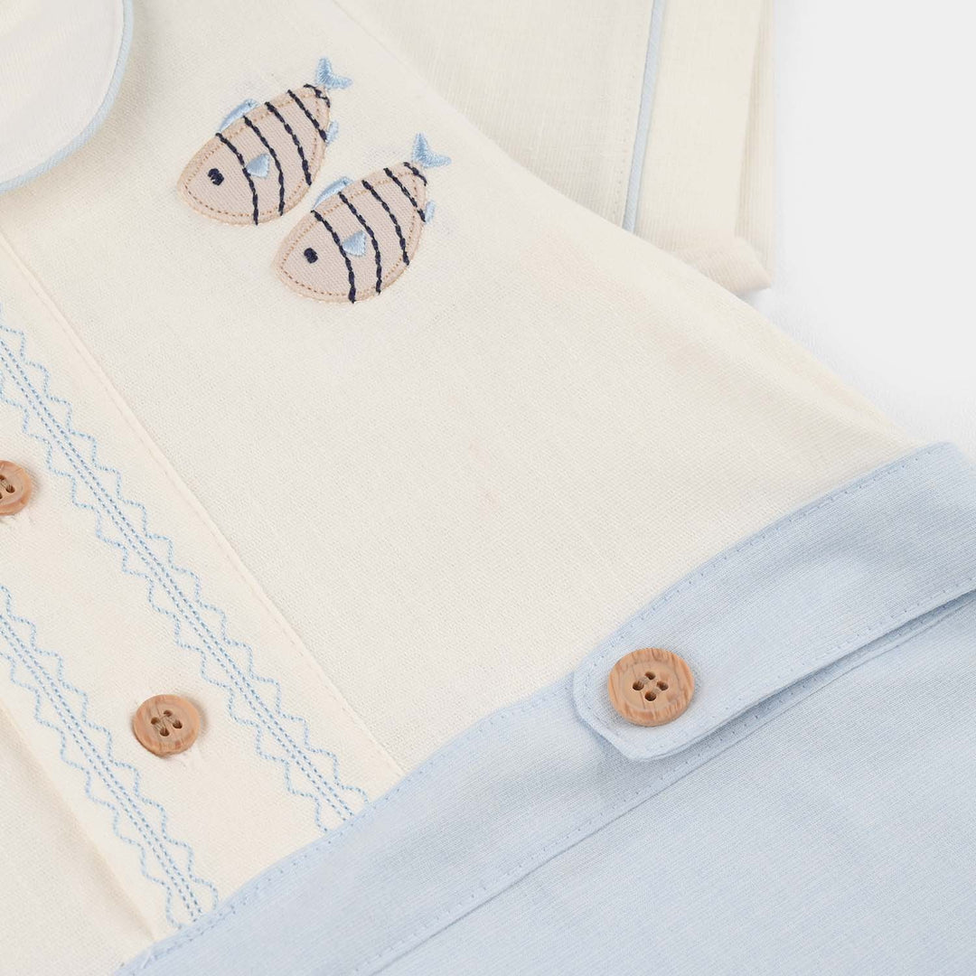 Infant Boys Jersey/Terry Romper - White/Blue
